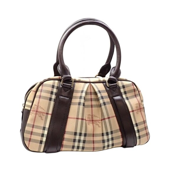 Burberry Vtg Beige & Brown Haymarket Check Asbury Satchel Tote Handbag, Classic - Picture 1 of 8